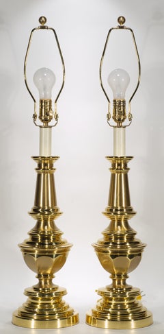 Pair of Vintage Stiffel Tall Brass Candlestick Baluster Table Lamps