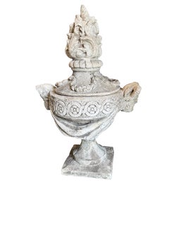 Pair of Vintage Stone Cast Garden Flame Urns