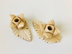 Pair of Vintage Stone Flower Candle Holders