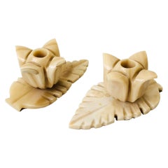 Pair of Vintage Stone Flower Candle Holders