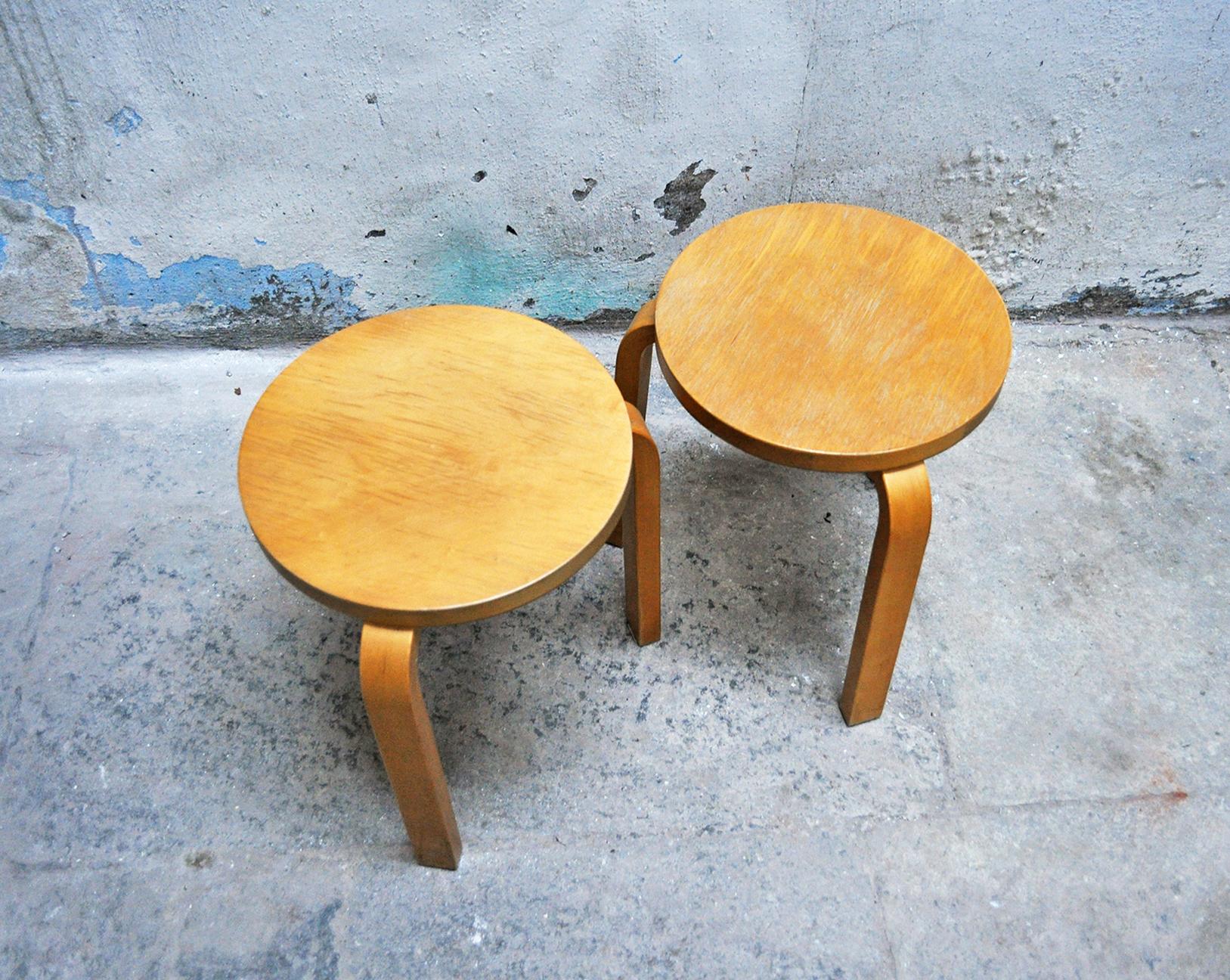 Pair of birch stools.
Stool model E60
Designer Alvar Aalto
Manufacturer Artek
1960s.