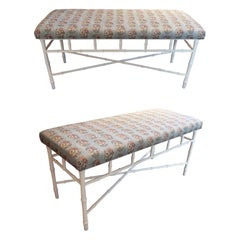 Pair of Vintage Stools with Iron Frames and Floral Upholstery