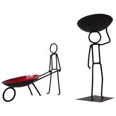 Pair of Vintage String Candleholder Figurines by Bror Bonfils, Denmark, 1960s