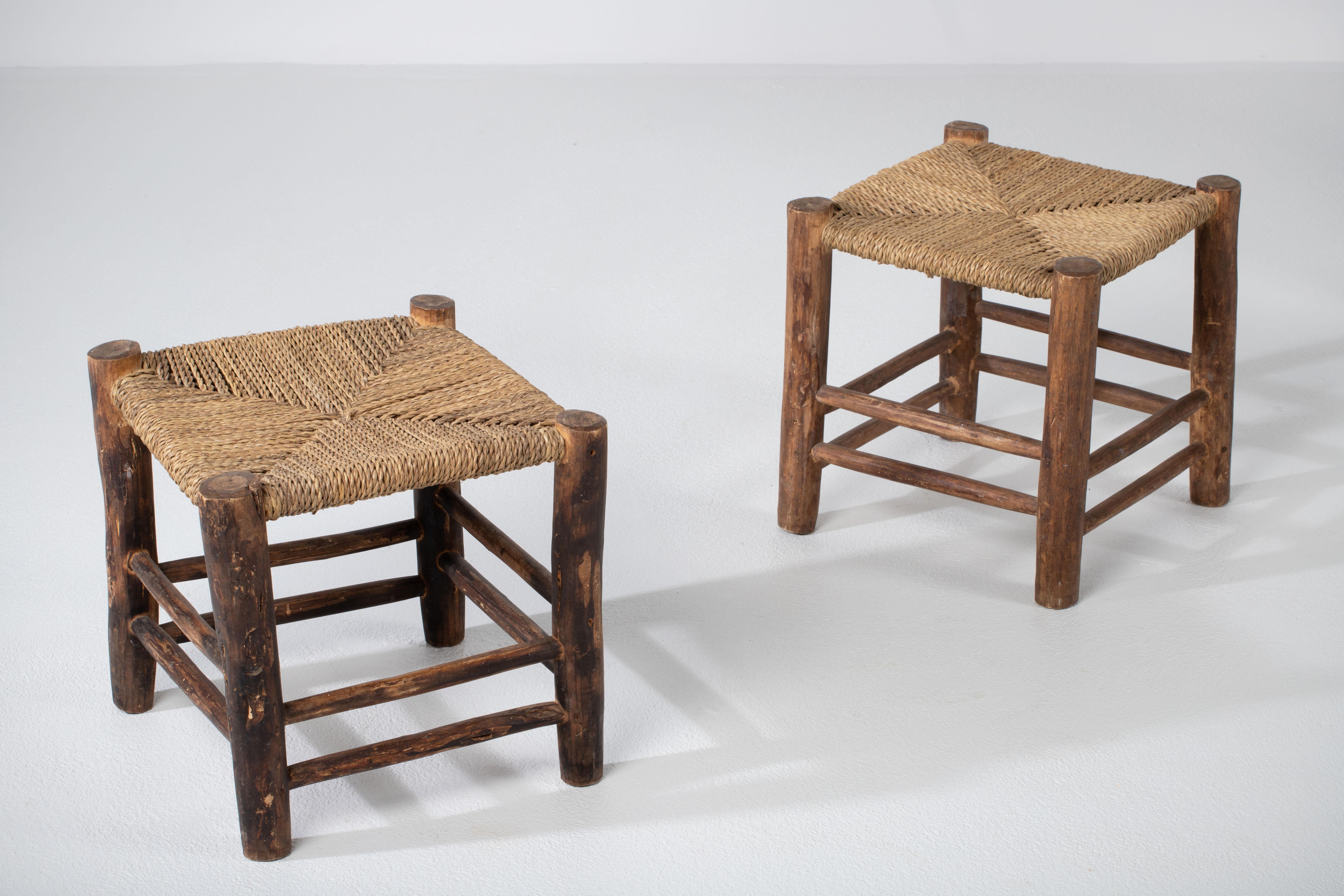 Pair of Vintage string Stools, France, 1960 In Good Condition For Sale In Wiesbaden, DE