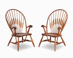 Pair of Vintage Studio Craft Walnut "Peacock" Chairs