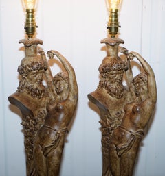 Pair of Vintage Style Maiden Seducing Zeus Statue Table Lamps Nicely Decorative