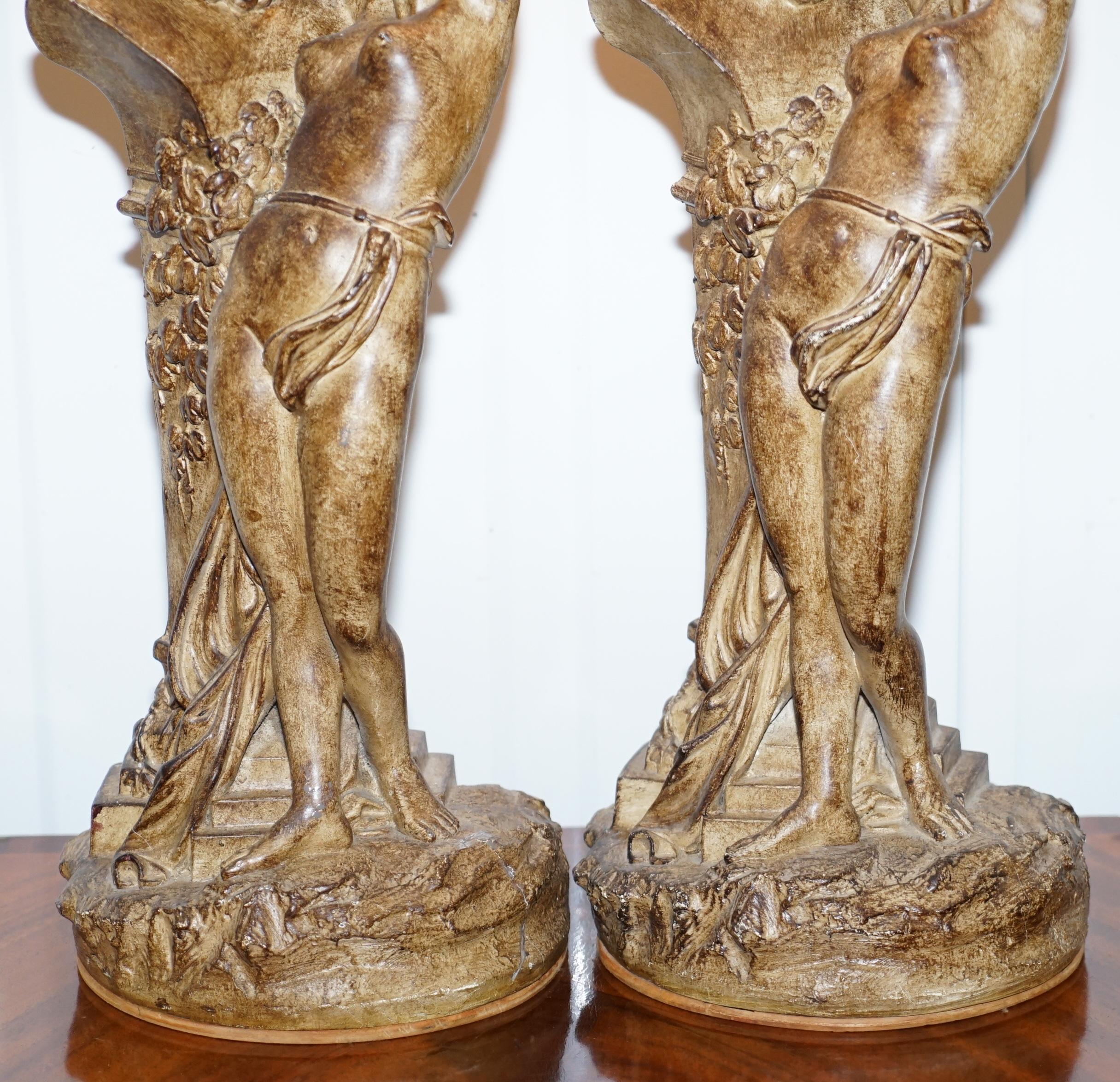 Modern Pair of Vintage Style Maiden Seducing Zeus Statue Table Lamps Nicely Decorative