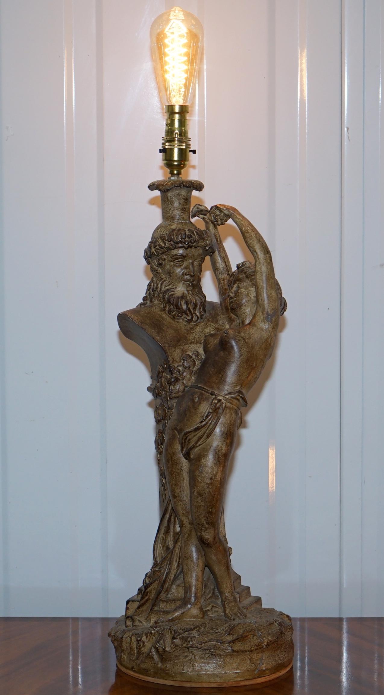 English Pair of Vintage Style Maiden Seducing Zeus Statue Table Lamps Nicely Decorative