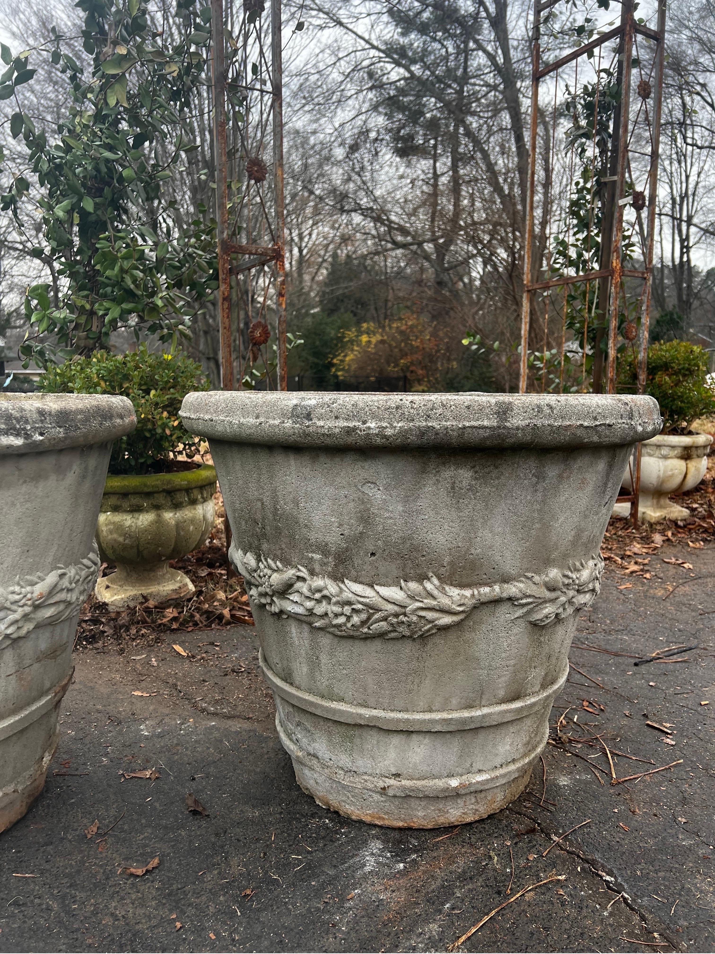 Neoclassical Pair of Vintage Swag Motif with Grape Vine Stone Planters For Sale