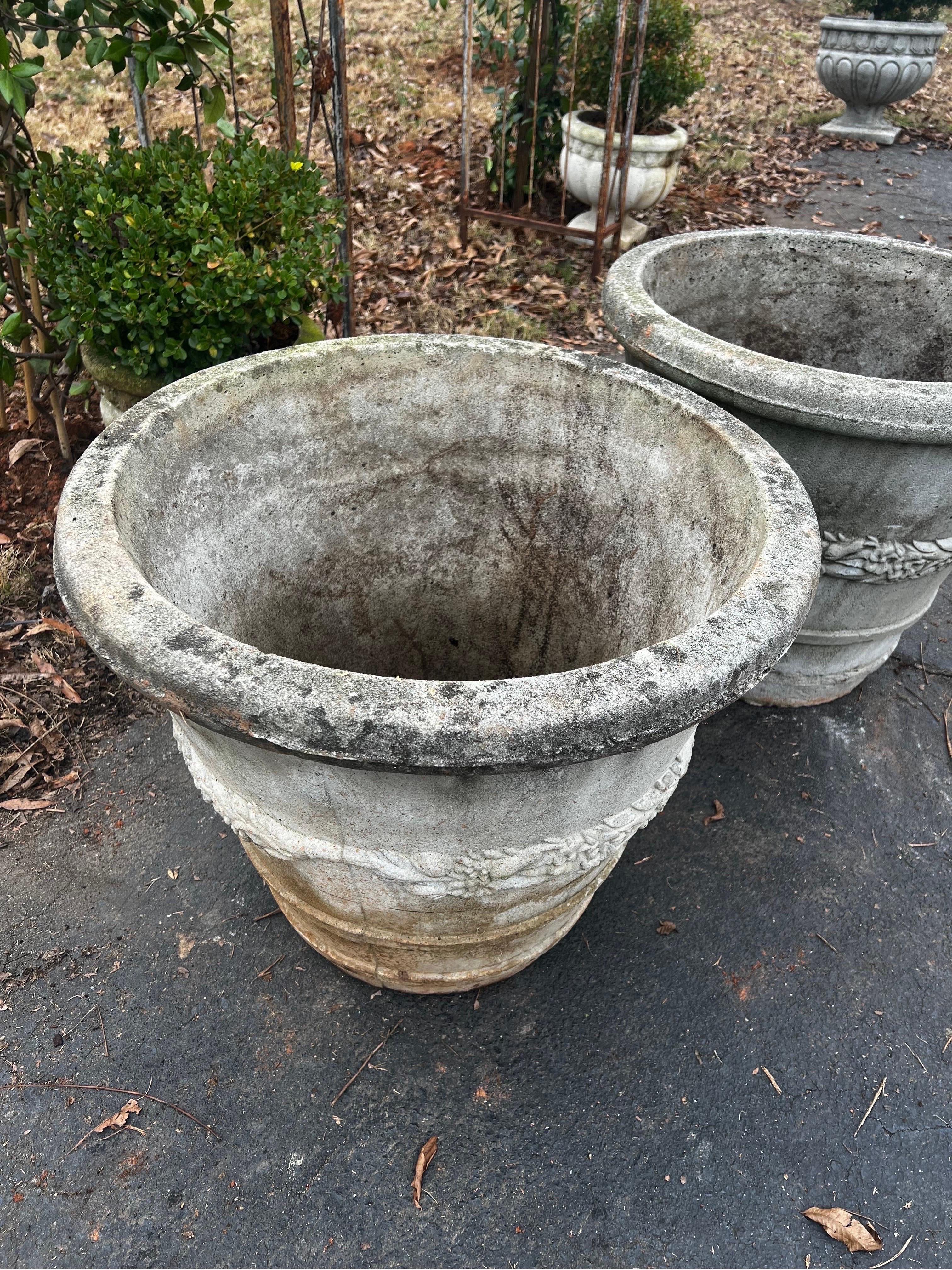 French Pair of Vintage Swag Motif with Grape Vine Stone Planters For Sale