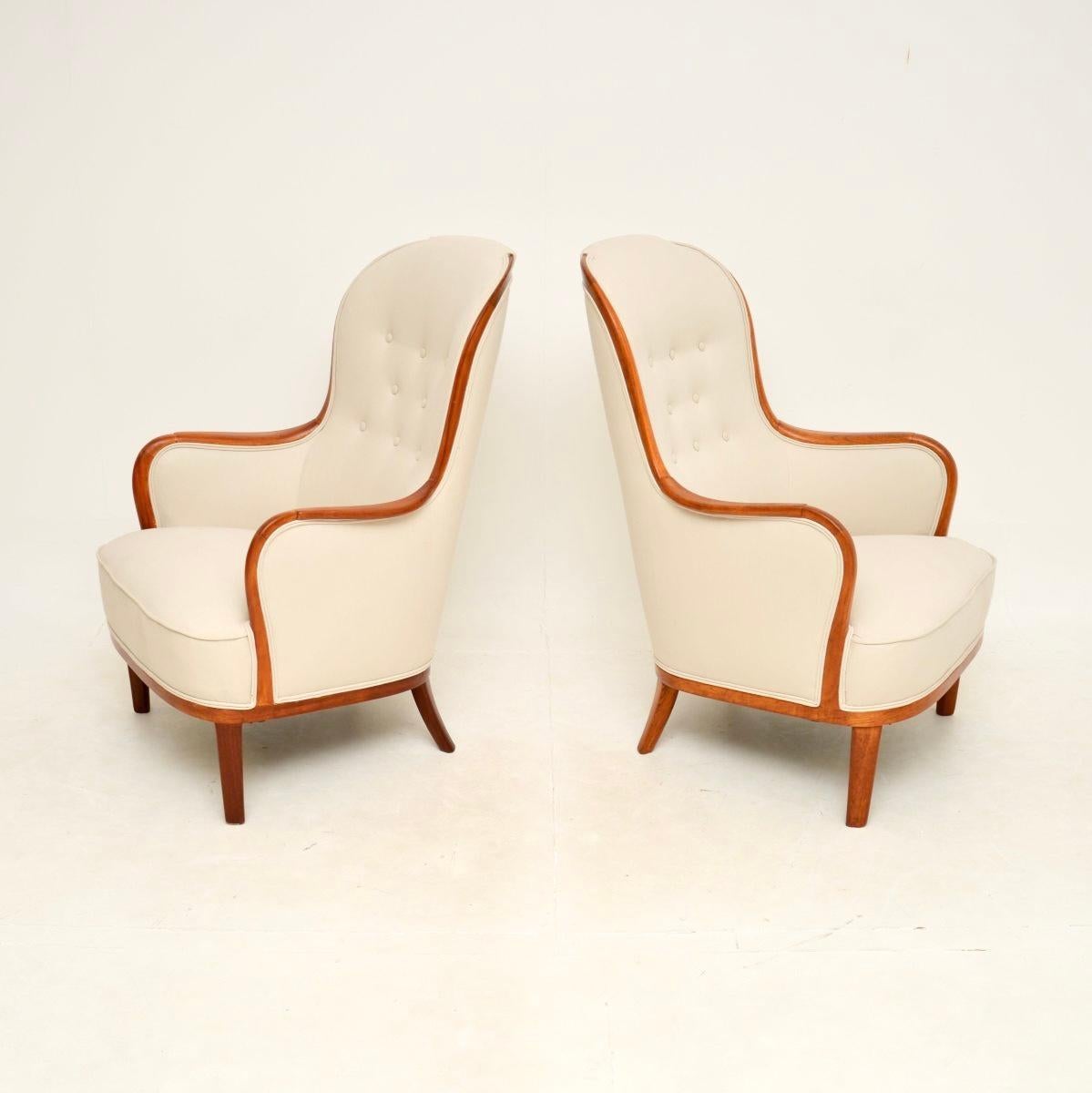 Mid-Century Modern Pair of Vintage Swedish Armchairs by Carl Malmsten For Sale