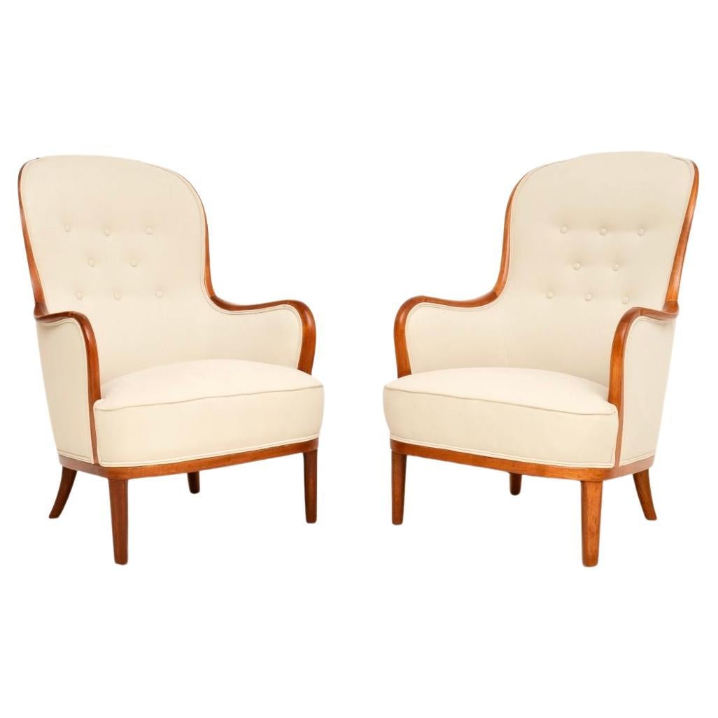 Pair of Vintage Swedish Armchairs by Carl Malmsten For Sale