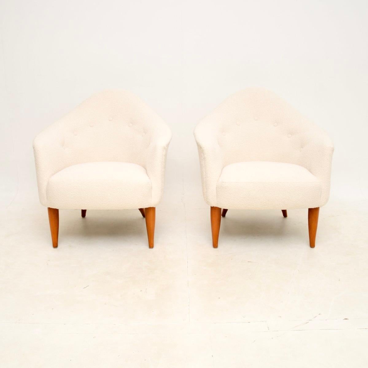 An absolutely stunning pair of vintage Swedish armchairs by Kerstin Horlin Holmquist. This model is called the ‘Lilla Adam’, they were made in Sweden in the 1960’s.

The quality is amazing, they are a lovely size and a very comfortable. They have