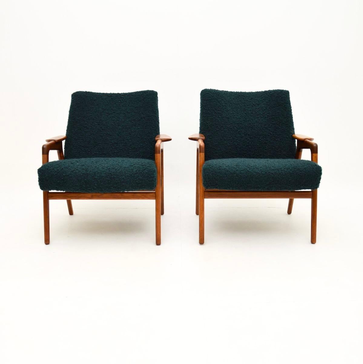 A superb pair of vintage Swedish armchairs by Yngve Ekstrom. The model is called the Ruster armchair, they were recently imported from Sweden and date from the 1960’s.

The frames are made from gorgeous solid oak, they are of outstanding quality and