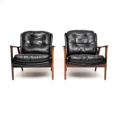 Pair of Vintage Swedish Armchairs in Leather by Inge Andersson