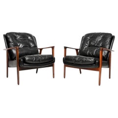 Pair of Vintage Swedish Armchairs in Leather by Inge Andersson