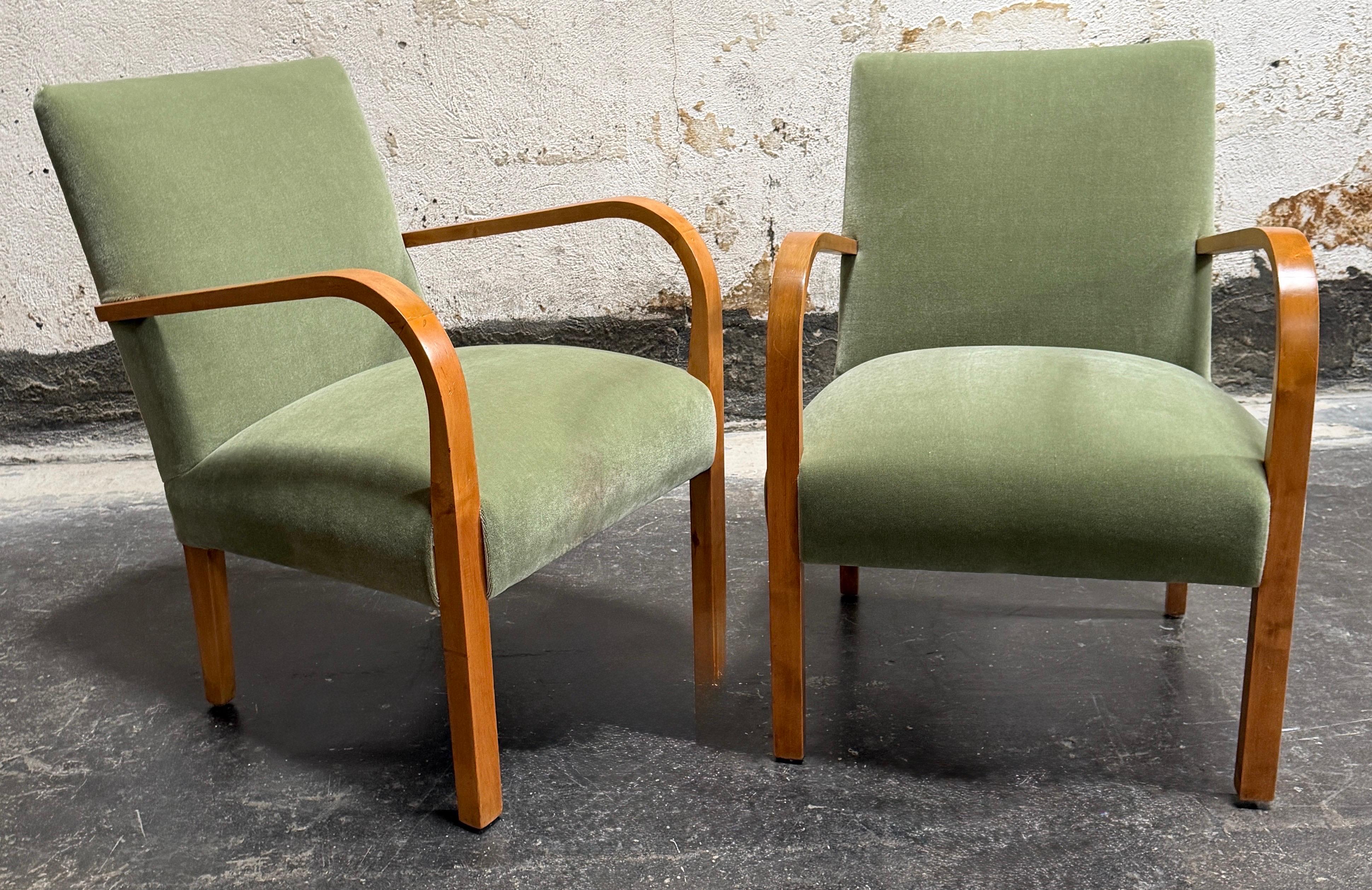 Hand-Crafted Pair of Vintage Swedish Art Deco Arm Chairs c. 1930s - Fully Restored For Sale