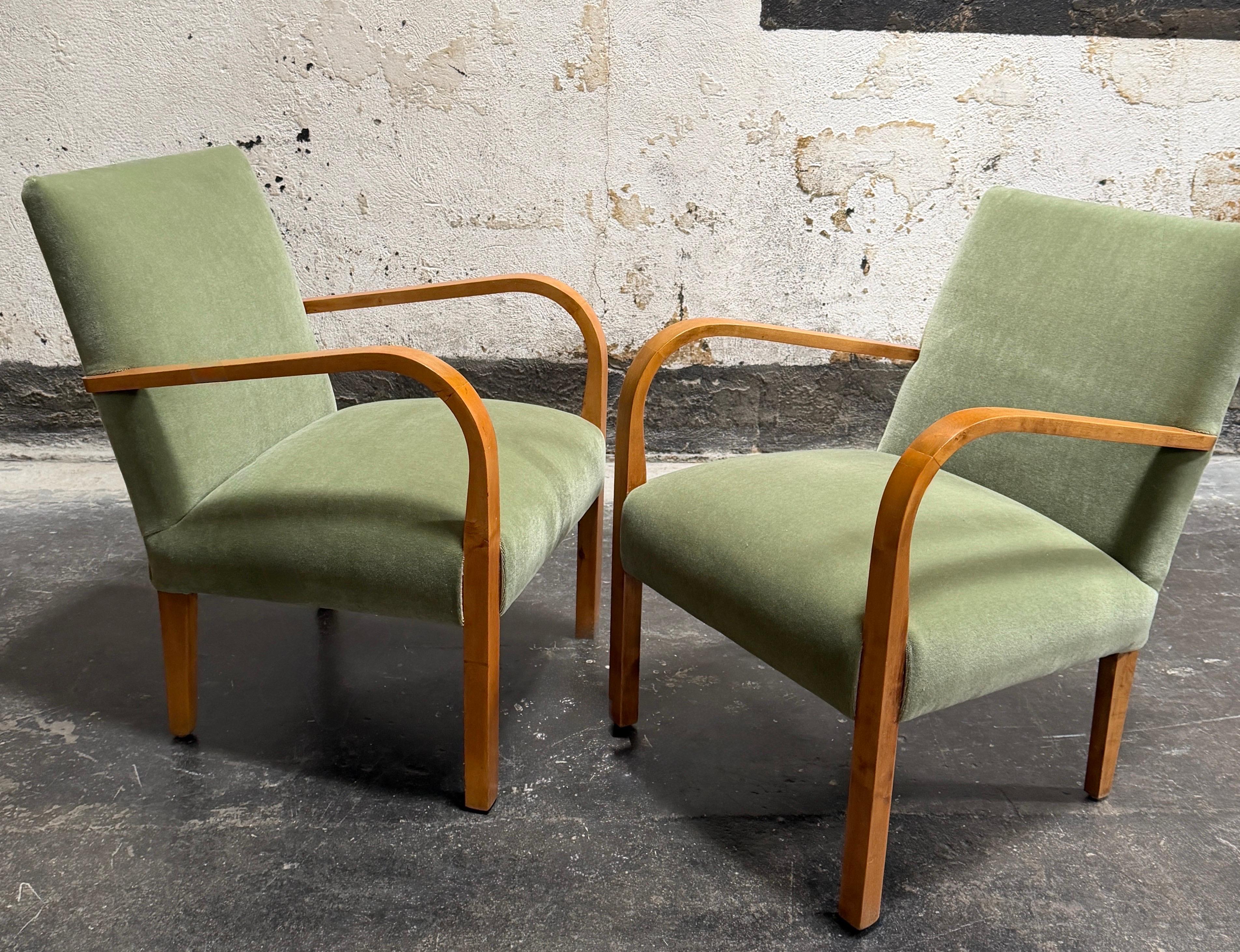 Pair of Vintage Swedish Art Deco Arm Chairs c. 1930s - Fully Restored In Good Condition For Sale In Atlanta, GA