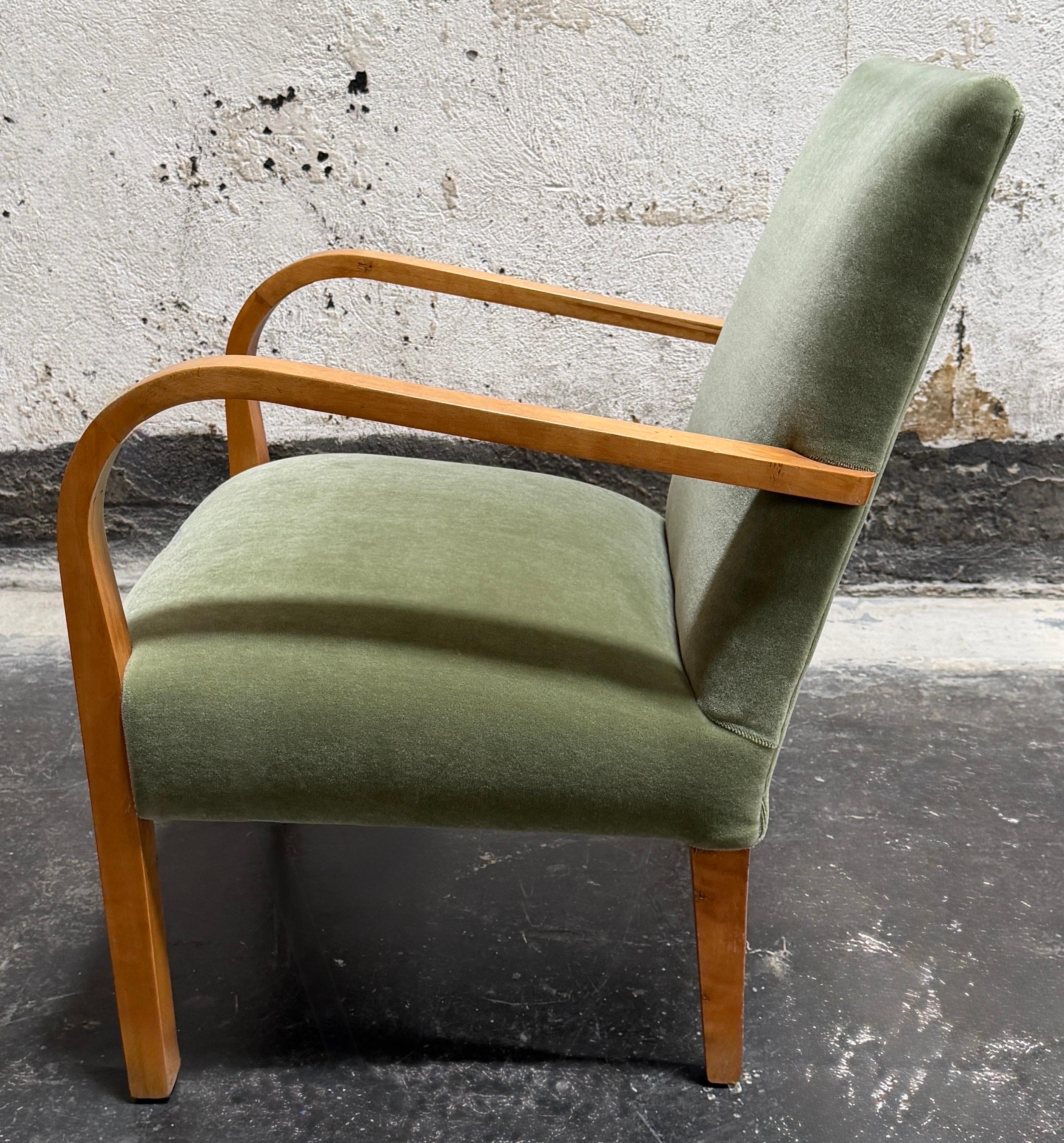Mid-20th Century Pair of Vintage Swedish Art Deco Arm Chairs c. 1930s - Fully Restored For Sale