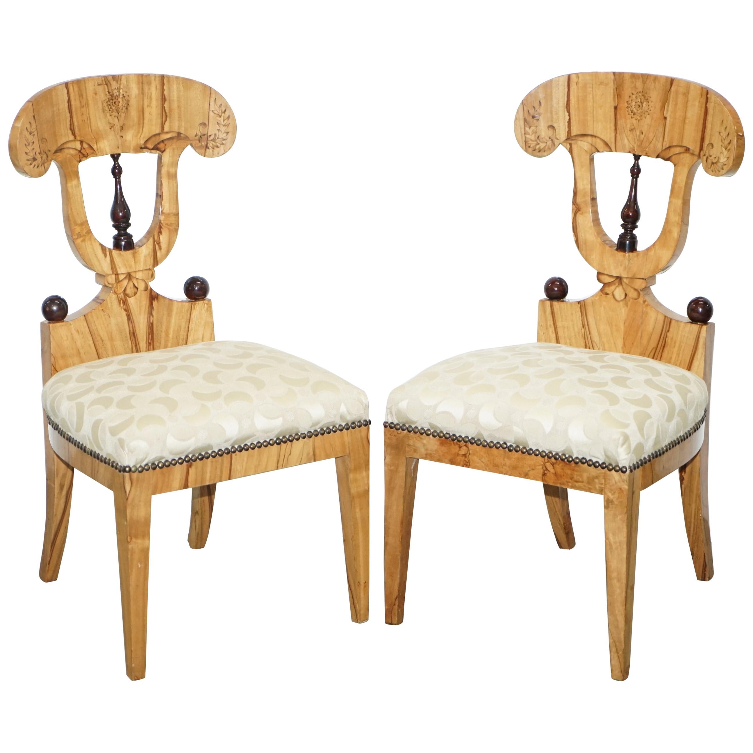 Pair of Vintage Swedish Birch Biedermeier Chairs with Lovely Timber Patina Grain