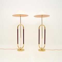 Pair of Vintage Swedish Brass and Birch Floor Lamps by Bergboms