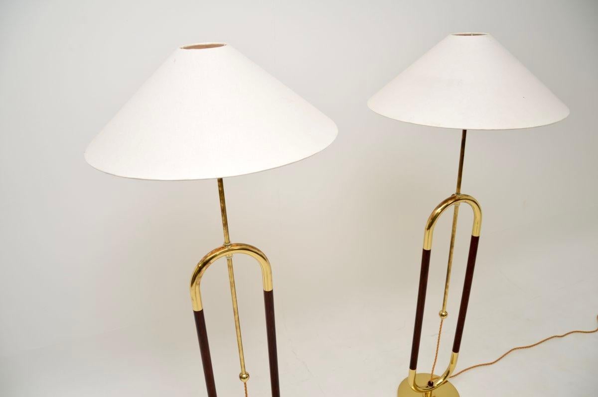 Late 20th Century Pair of Vintage Swedish Brass and Birch Floor Lamps by Bergboms