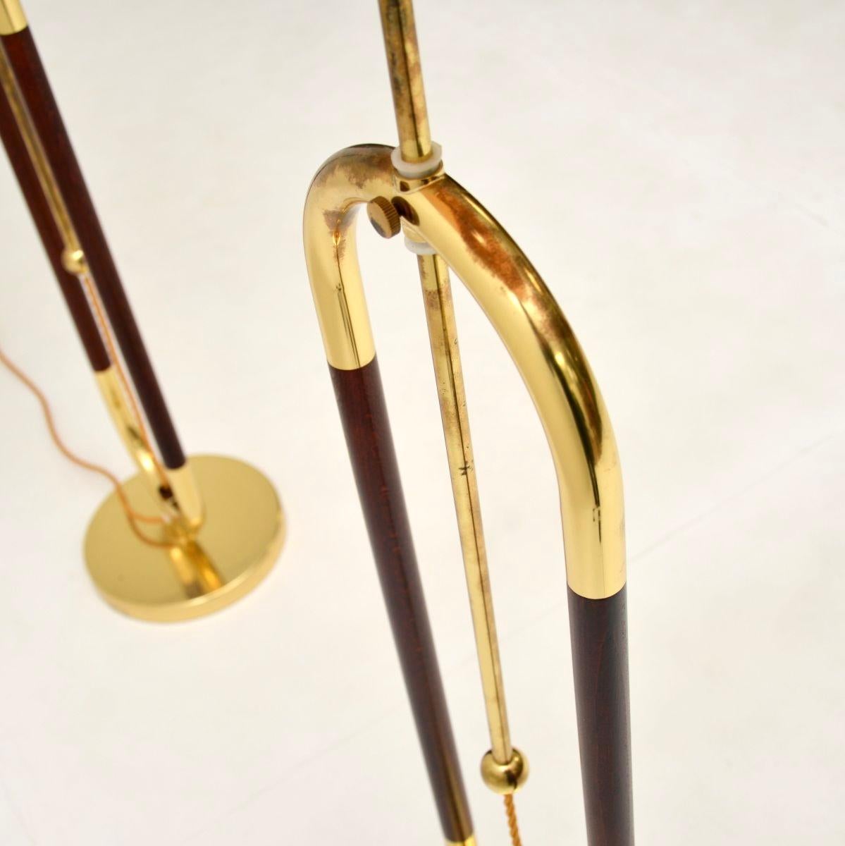 Pair of Vintage Swedish Brass and Birch Floor Lamps by Bergboms 1