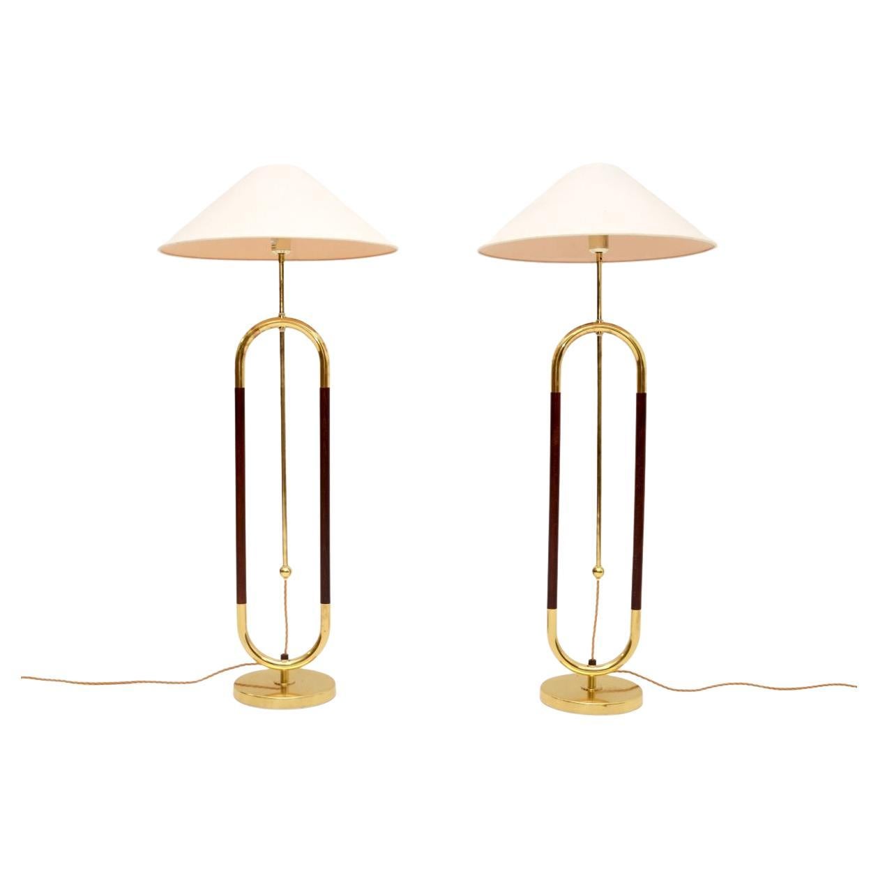 Pair of Vintage Swedish Brass and Birch Floor Lamps by Bergboms