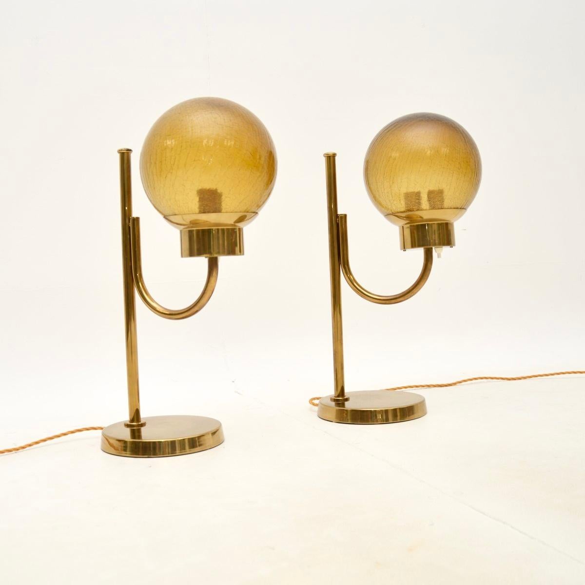 Mid-Century Modern Pair of Vintage Swedish Brass and Glass Table Lamps by Bergboms
