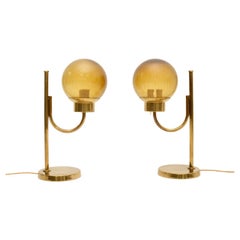 Pair of Vintage Swedish Brass and Glass Table Lamps by Bergboms