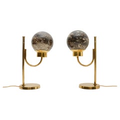 Pair of Vintage Swedish Brass and Glass Table Lamps by Bergboms