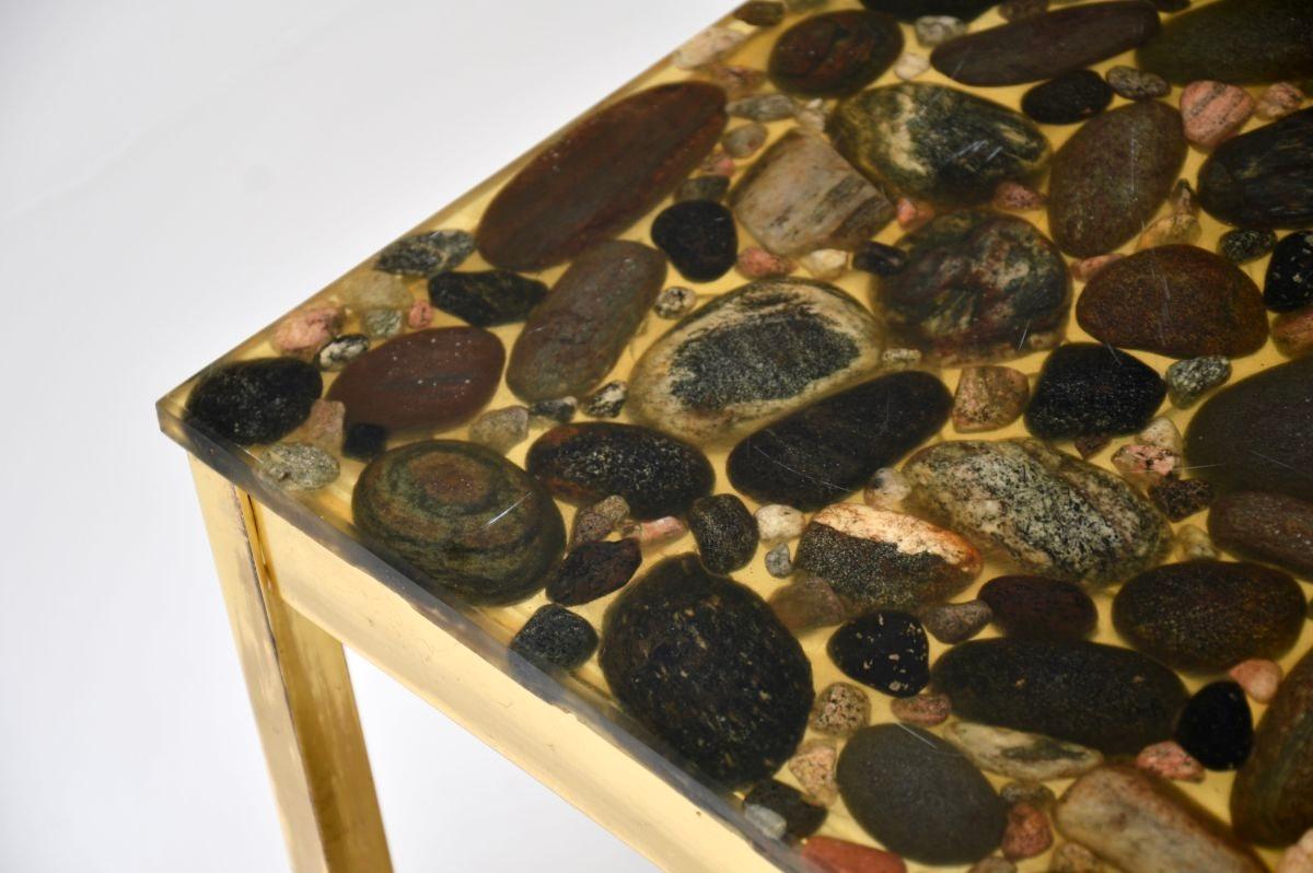 Pair of Vintage Swedish Brass and Stone Side Tables in vendita 3