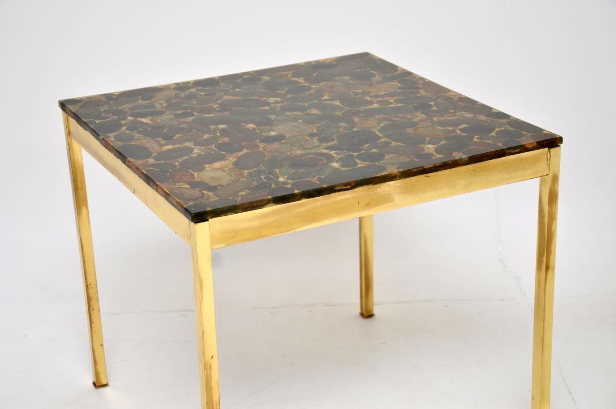 Pair of Vintage Swedish Brass and Stone Side Tables in vendita 4