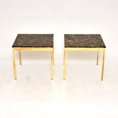 Pair of Vintage Swedish Brass and Stone Side Tables