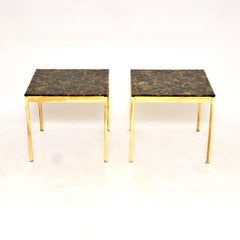 Pair of Vintage Swedish Brass and Stone Side Tables