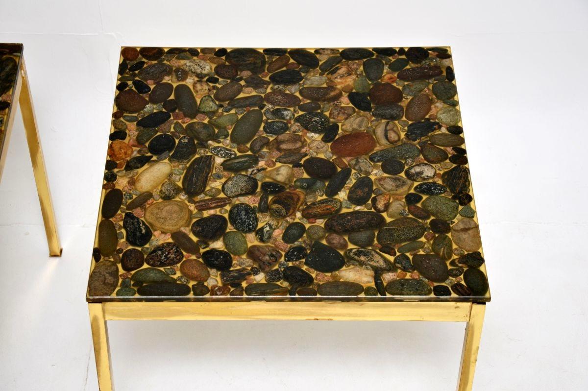Pair of Vintage Swedish Brass and Stone Side Tables In condizioni buone in vendita a London, GB
