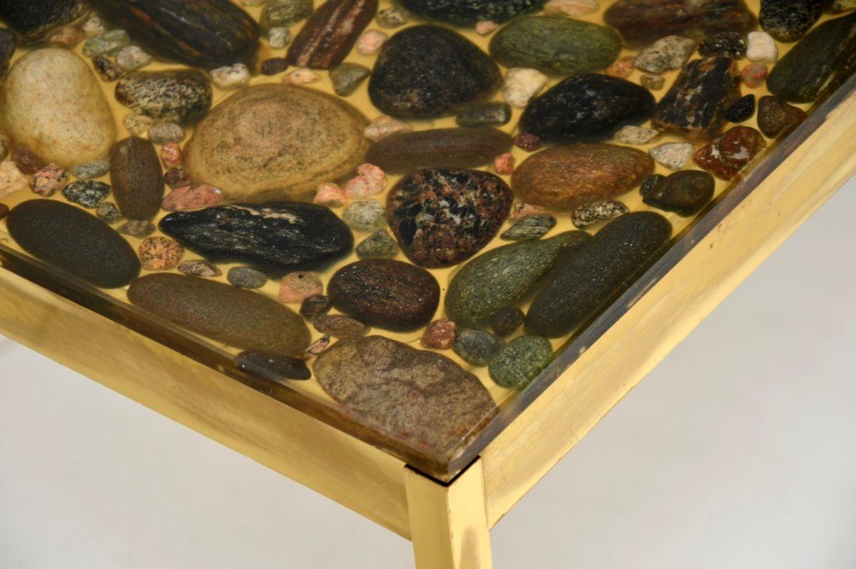 Pair of Vintage Swedish Brass and Stone Side Tables in vendita 1