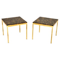 Pair of Vintage Swedish Brass and Stone Side Tables