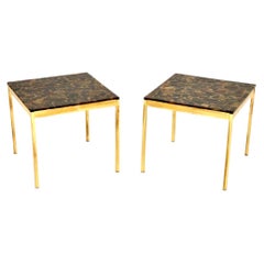 Pair of Vintage Swedish Brass and Stone Side Tables