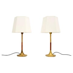 Pair of Vintage Swedish Brass and Teak Table Lamps