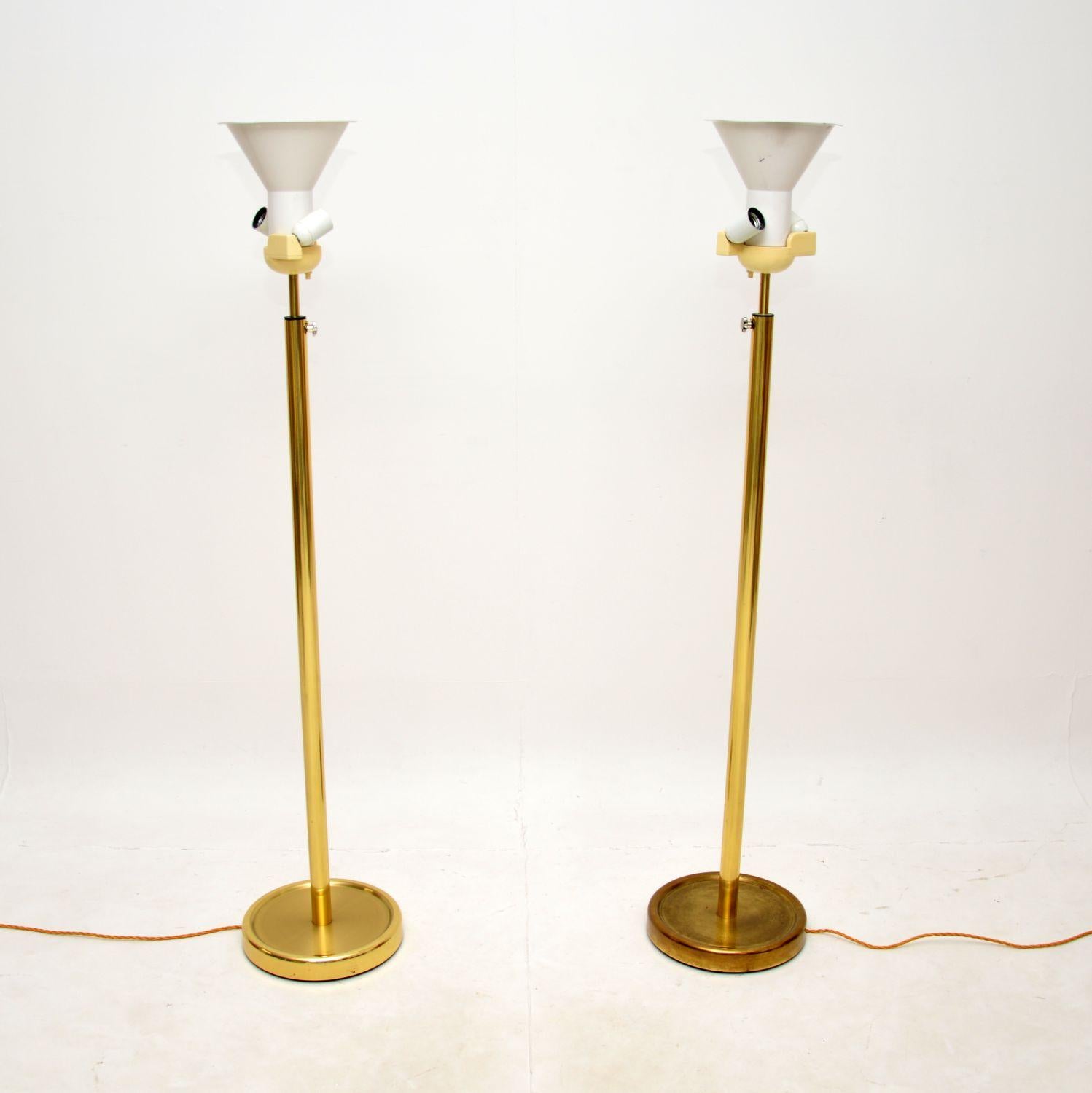 Mid-Century Modern Pair of Vintage Swedish Brass Rise and Fall Floor Lamps For Sale