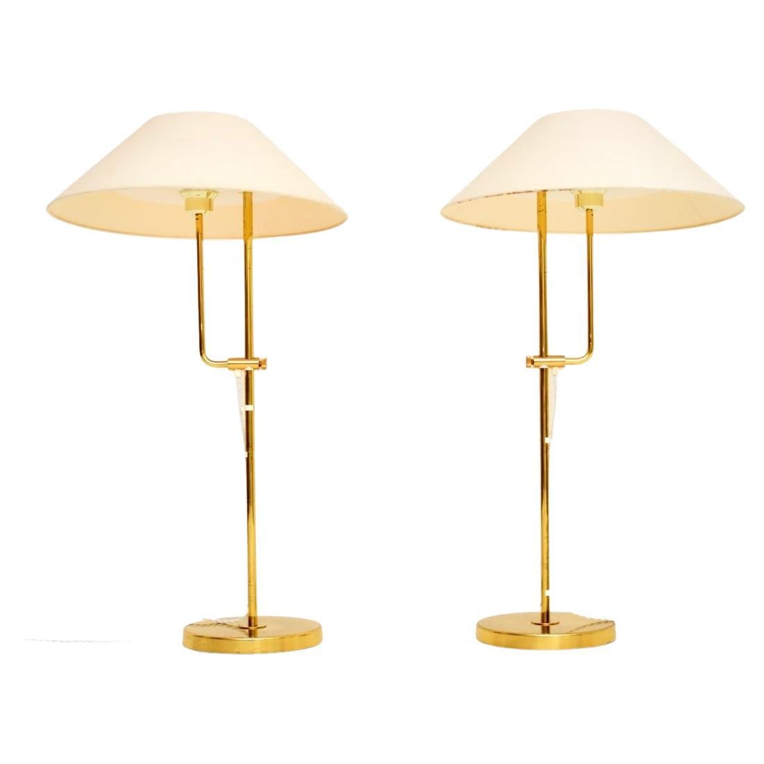 Pair of Vintage Swedish Brass Rise and Fall Lamps by Bergboms