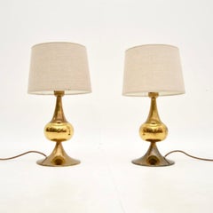 Pair of Vintage Swedish Brass Table Lamps by Kjell Blomberg for Orsjo