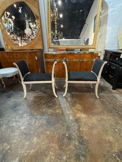 Pair of Vintage Swedish Carved and Painted Benches