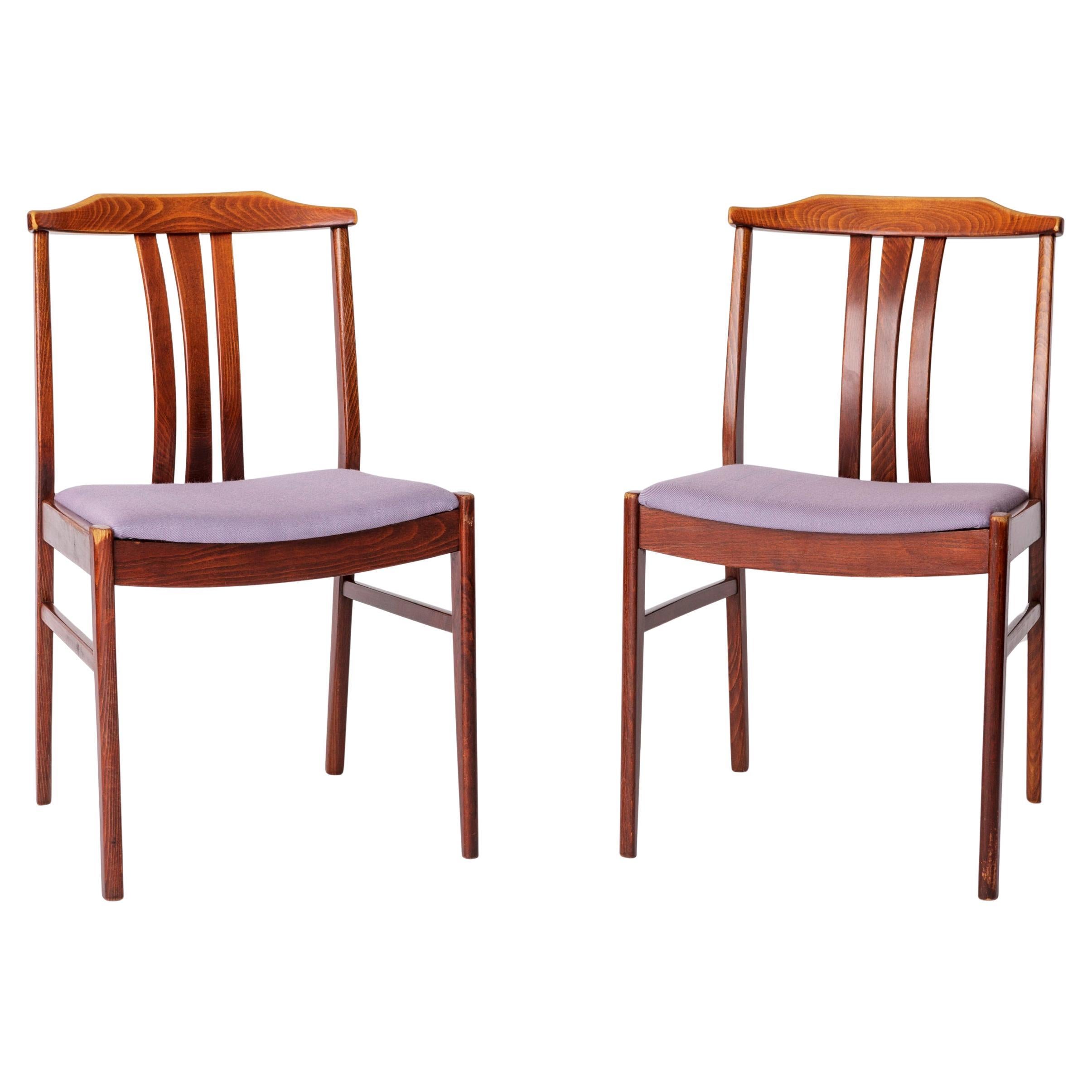 Pair of Vintage Swedish Chairs by LBG Group – 1970s Beech Wood & Purple Upholste