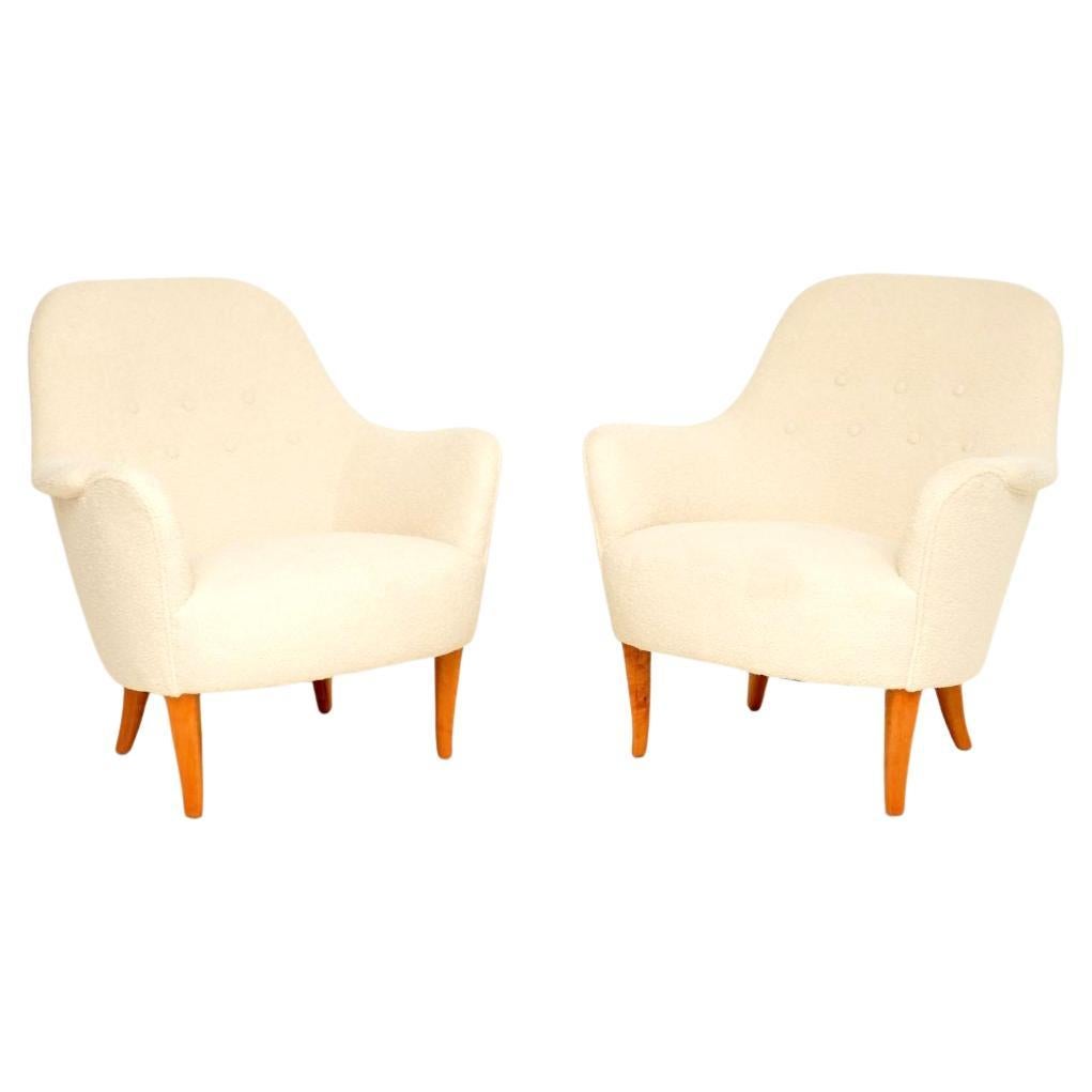 Pair of Vintage Swedish Cirkus Armchairs by Carl Malmsten in vendita