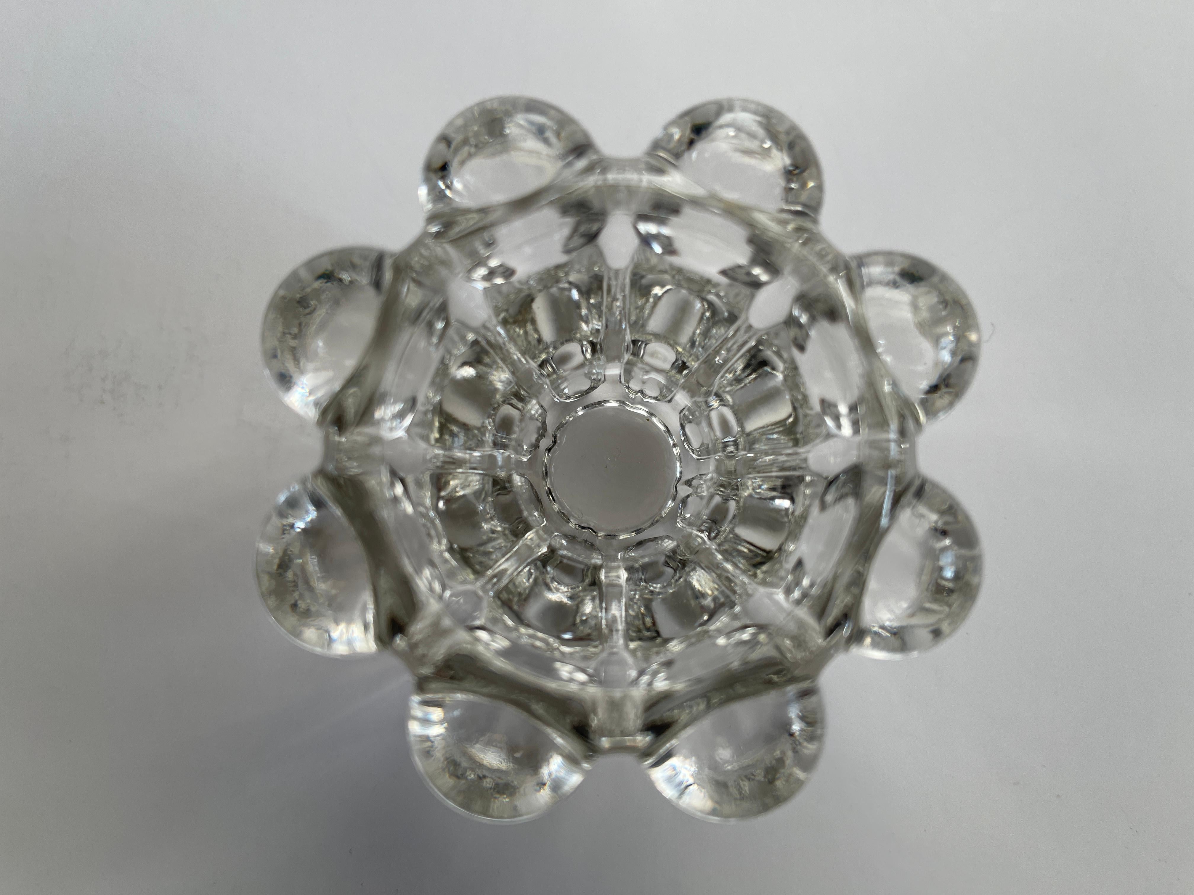 Molded Pair of Vintage Swedish Crystal Flower Column Candle Holders