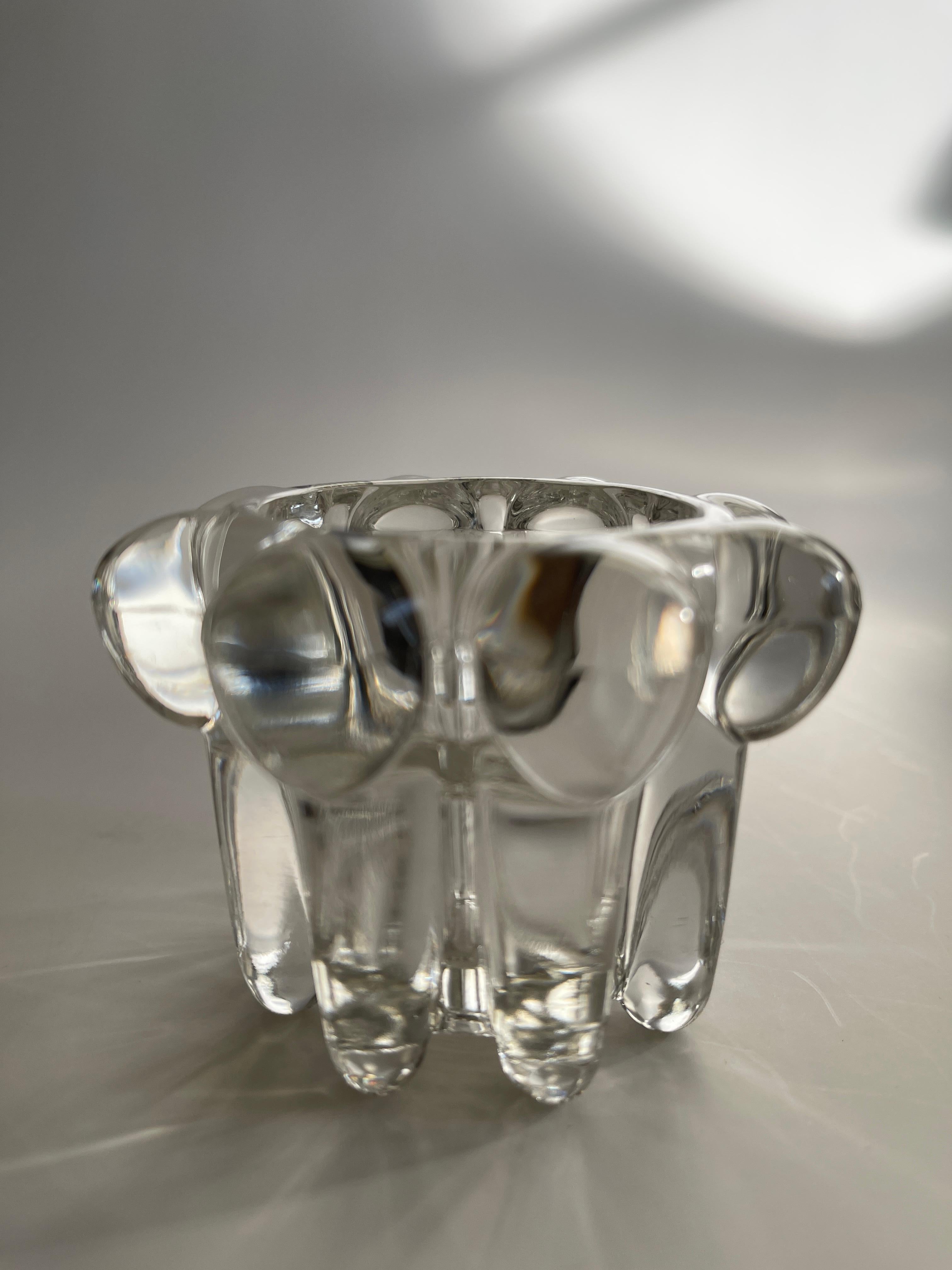 20th Century Pair of Vintage Swedish Crystal Flower Column Candle Holders For Sale