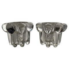 Pair of Vintage Swedish Crystal Flower Column Candle Holders