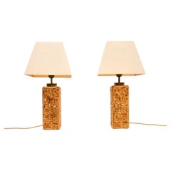 Pareja de lámparas de sobremesa de cristal suecas vintage de Henrik Blomqvist